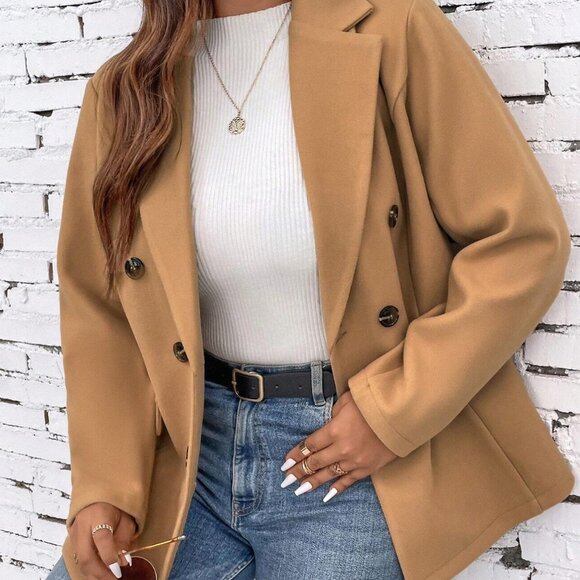 SHEIN Jackets & Blazers - Tan Double Breasted Blazer